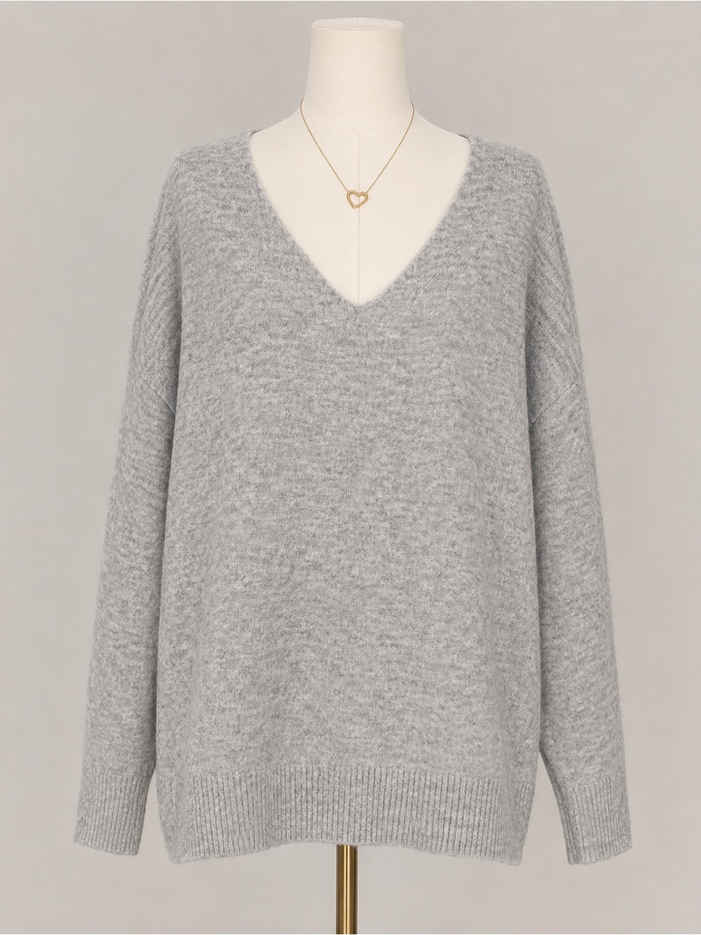 H&M Oversized Heather Gray V-Neck Tunic Sweater Cozy Soft Knit Size M